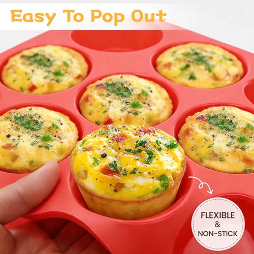 12 Cup Nonstick Silicone Muffin Pan for Baking Cupcakes & Egg Bites