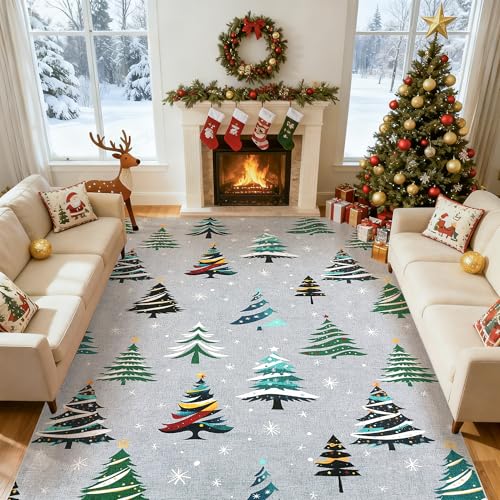 GarveeHome Grey 8x10 Christmas Area Rug - Washable Non-Slip Low Pile for Living Room