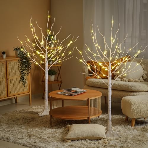 LIGHTSHARE 4 Feet 48L LED Birch Tree Lights, 2-Pack, Warm White, Indoor/Outdoor Holiday Decor