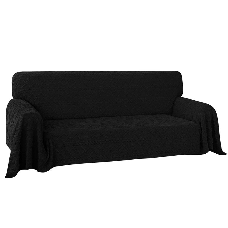 Easy-Going 80X133 inches Sofa Cover, Jacquard Velvet Oversized Couch Slipcover for 3 Cushion Couch, L Shape Sectional Covers for Dogs, Washable Sofa Blanket, Furniture Protector for Pets, Black