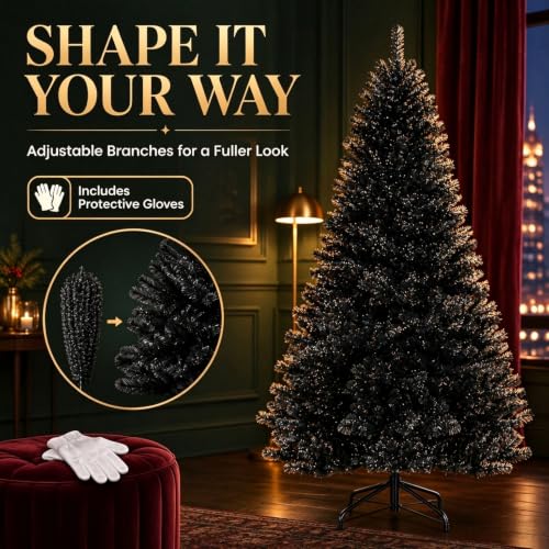 7ft 10in Black Hinged Christmas Tree for Halloween & Holiday Decor - NIISDROP