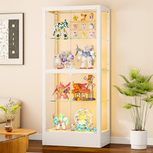 4-Sided Glass Display Cabinet with LED Lighting and Lock, 28-Inch Wide