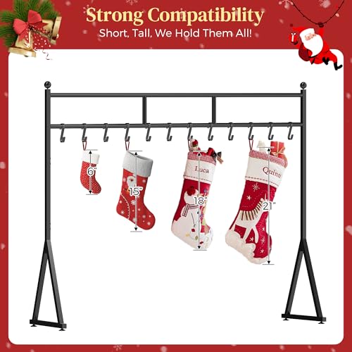 LAND·VOI Christmas Stocking Holder with 12 Hooks, Free Standing Metal Stand, Adjustable Feet, Black
