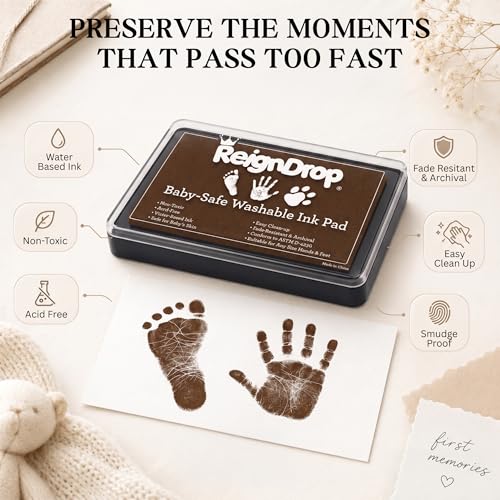 Non-Toxic Baby Ink Pad for Hand and Footprints Keepsake Kit - Brown