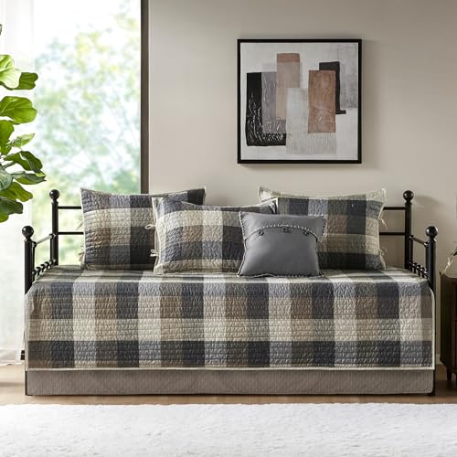 6-Piece Reversible Plaid Herringbone Daybed Cover Set - Twin Size