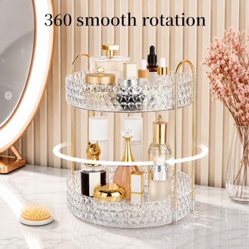Anyoifax Clear 2-Tier Rotating Makeup Organizer with Gold Accents