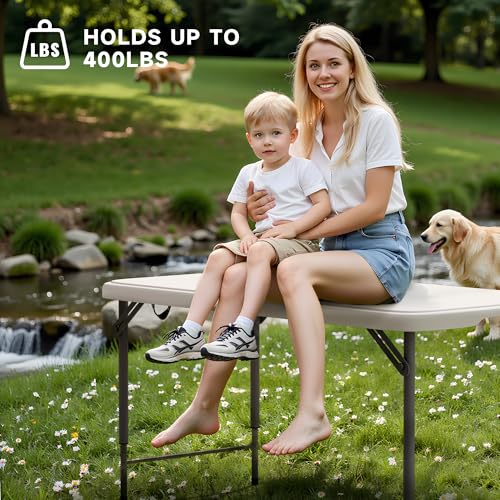 4-Foot Adjustable Height Folding Table - Heavy Duty Portable Utility Table