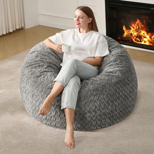 5ft Memory Foam Bean Bag Chair, Washable Fluffy Faux Fur Lounge Chair