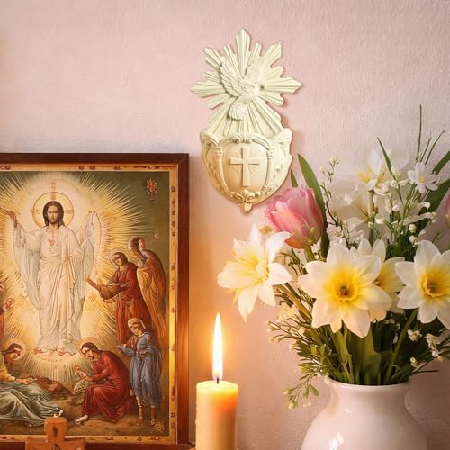 Catholic Holy Spirit Dove Holy Water Font Wall Decor 5.1 Inch Resin Religious Ornament