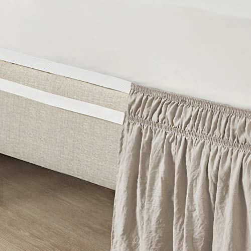 Ruched Ruffle Elastic Wrap Around Bed Skirt with 20-Inch Drop, Neutral Tan
