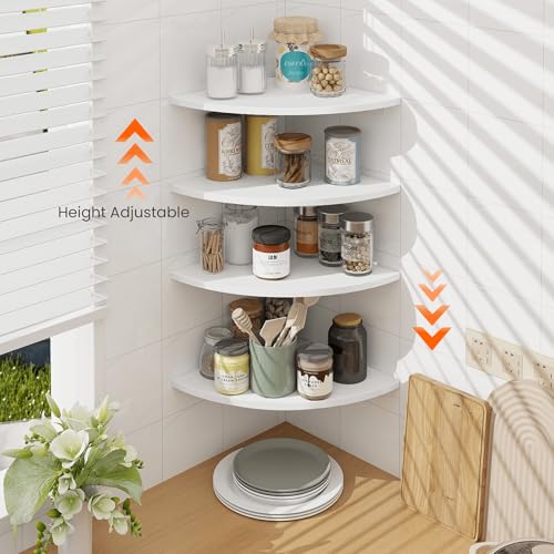 12-Inch Round Corner Floating Shelves, Set of 4 White Wall Mount Shelves