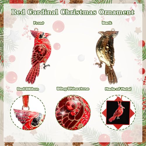 Red Cardinal Christmas Ornament - Metal Holiday Tree Decor Gift for Women & Kids