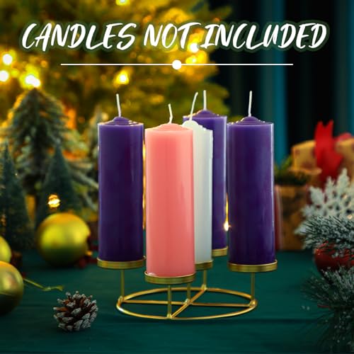 Newtay Gold 7.87-inch 5 Pillar Advent Wreath Candle Holder with Metal Ring - Xmas Decor
