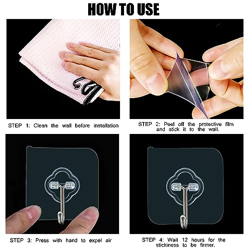 32 Pack Heavy Duty Adhesive Hooks, Transparent Reusable Wall Hooks