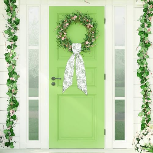 Green Floral Wreath Sash 2 Pcs Chinoiserie Garland Ribbon for Front Door Decor