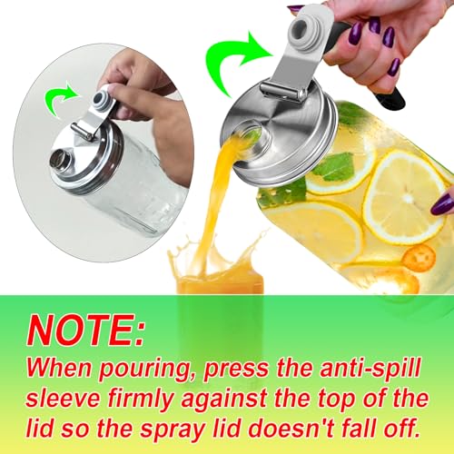 Stainless Steel Wide Mouth Mason Jar Pour Spout Lid with Handle (2 Pack)