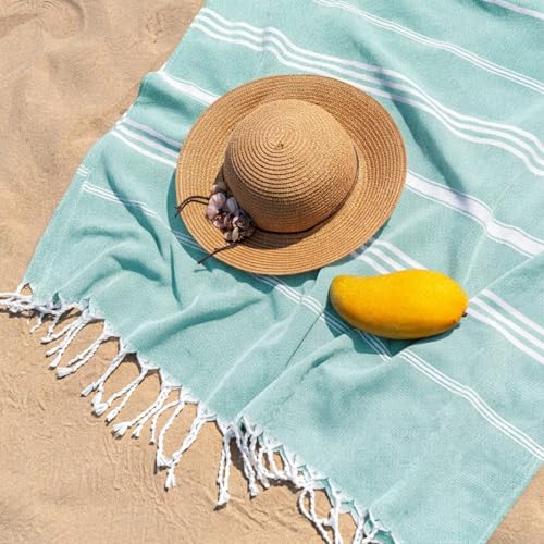 Aegero Turkish Beach Towel Oversized 36"x71" Quick Dry Sand Free Aqua