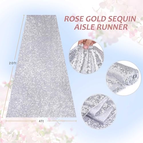 QueenDream Silver Sequin Aisle Runner 4ft x 20ft Wedding & Party Carpet - Glitter Fabric for Indoor & Outdoor Decor