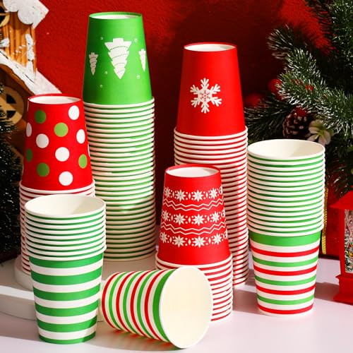 Maxcheck 300 Pieces 8oz Christmas Disposable Coffee Cups Holiday Party Drinkware