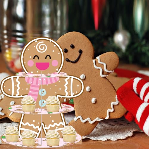 Gingerbread Man Cupcake Stand Christmas Party Dessert Tower - 3 Tiers