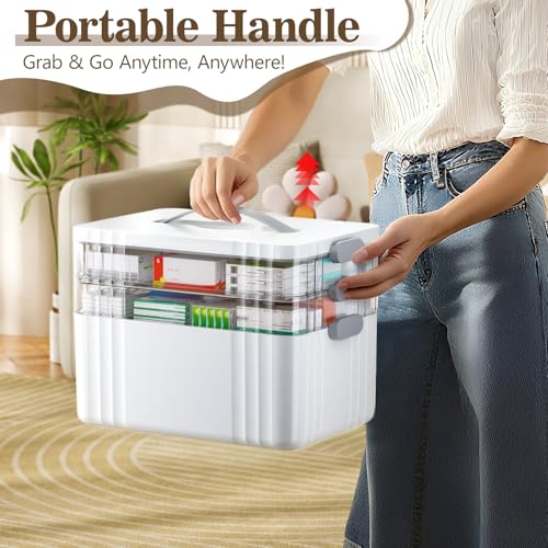 3-Tier Portable Medicine Organizer Box with Handle and Detachable Trays