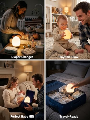 Egg Baby Night Light - Rechargeable Soft Silicone Nursery Lamp with Timer