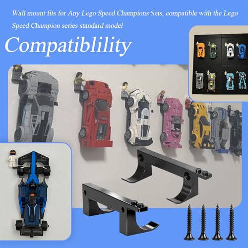 12-Piece Wall Mount Display Set for Brick Car Models and Minifigures