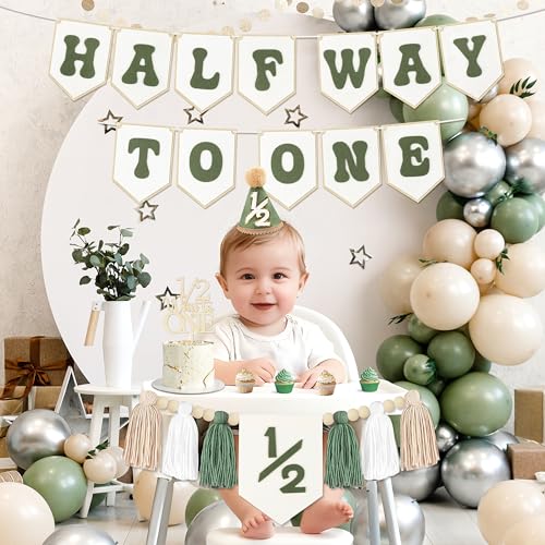 1/2 Birthday Boy Decorations Kit - Half Way to One Banner & High Chair Decor