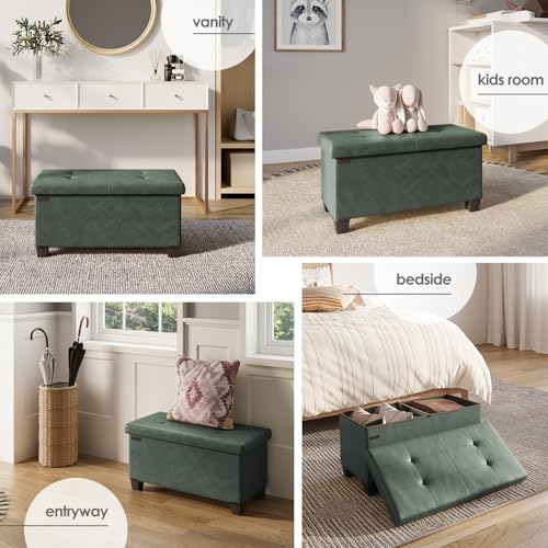 30-Inch Tufted Storage Ottoman Bench with Bins and Removable Legs