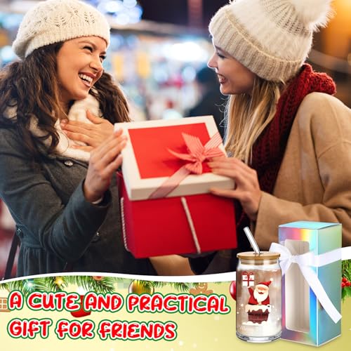 Christmas Glass Cups Set - 12 Pcs 16 oz Tumbler with Santa Gift & Accessories