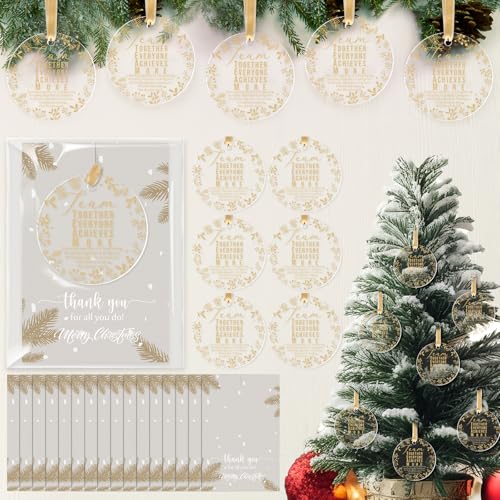 Kasyat 80-Set Christmas Team Ornament Gifts for Colleagues – Acrylic Ornaments + Cards + Bags