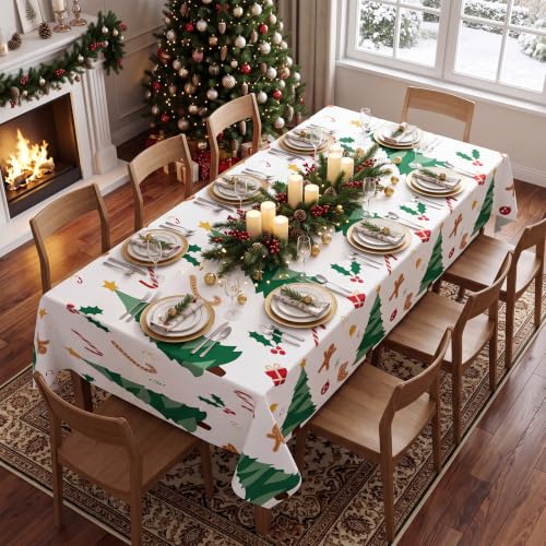 JHDZDHY 3 Pack Christmas Tree Tablecloths 54 x 108 in Disposable PEVA Table Covers
