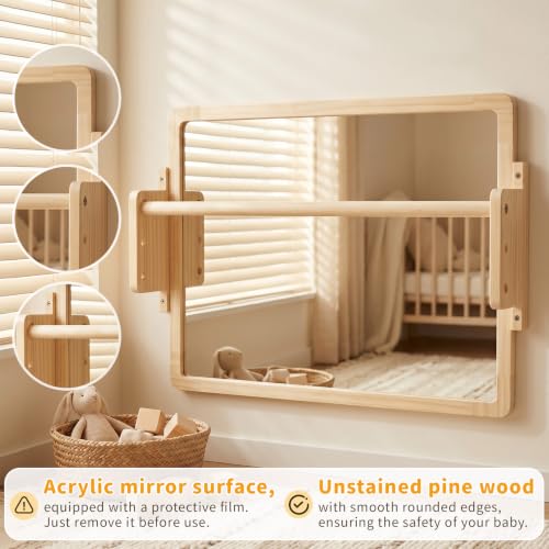 3-in-1 Montessori Mirror with Adjustable Pull-Up Bar for Toddlers