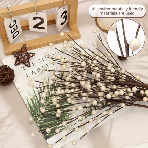 Artificial White Berry Stems for Christmas Holiday Decorations - 12 Pack