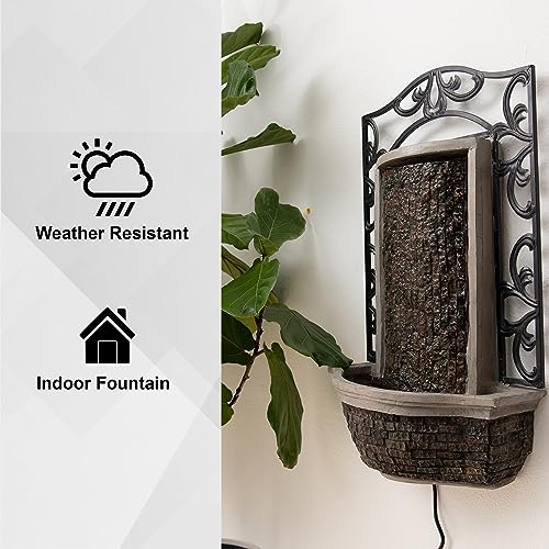 Wall-Mounted Waterfall Fountain, Indoor Outdoor Polyresin Water Feature
