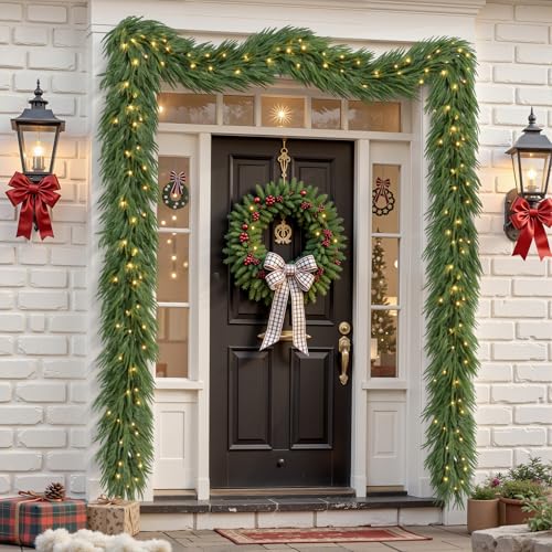 18FT Norfolk Pine Artificial Christmas Garland with Lights - Outdoor/Indoor Pre-lit, 100 Multi-Color LEDs (Alupssuc 18FT / 1)
