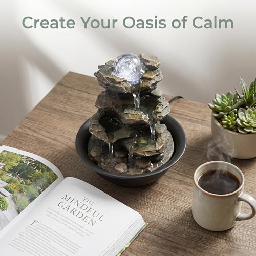 Indoor Zen Tabletop Water Fountain with Spinning Crystal Ball & LED Light