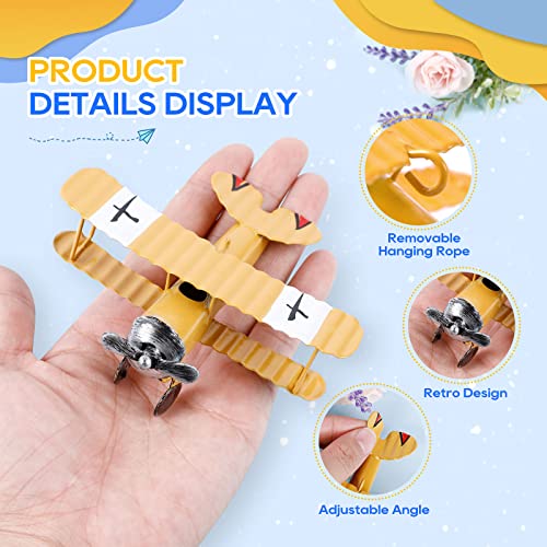 Vintage Metal Airplane Model Ornaments 3-Pack, Mini Hanging Biplanes