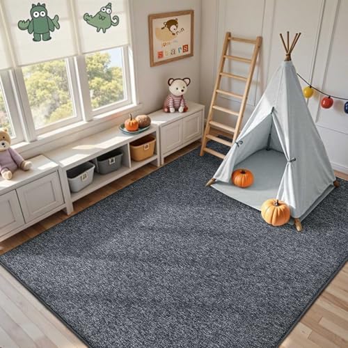 5x7 Grey Area Rug, Non-Slip Washable Soft Low-Pile Carpet for Living Room