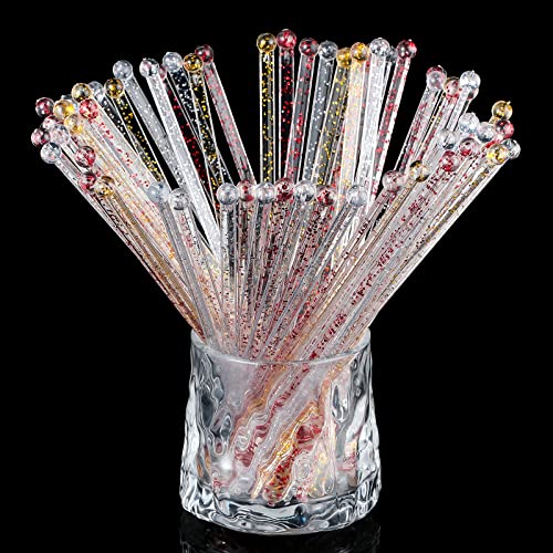 Meanplan 100 Pcs Cocktail Swizzle Sticks with Glitter Finish - Silver, Gold, Red