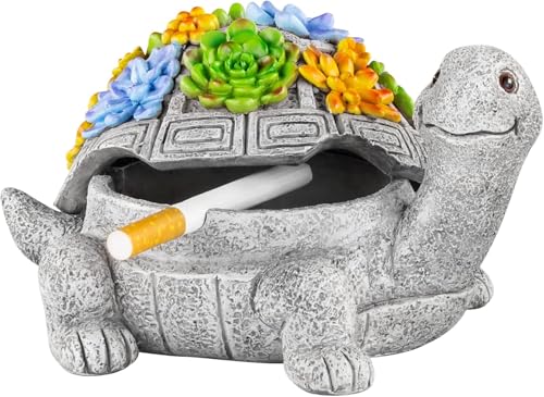Decorative Turtle Ashtray with Lid - Resin Smokeless Outdoor Ash Tray