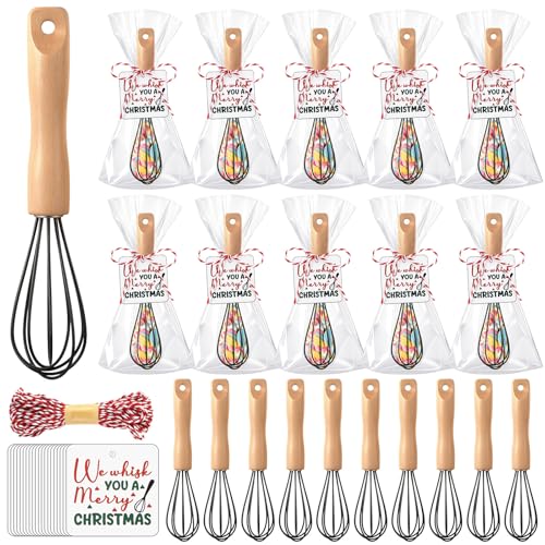Baderke Christmas Gift Set with 20 Black Silicone & Wood Egg Whisks & Accessories