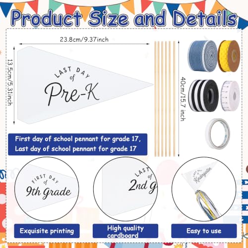 First and Last Day of School Pennant Flags, 34-Piece DIY Photo Prop Kit