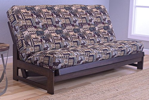 Full Size Futon Sofa Bed with Mocha Hardwood Frame and 7-Inch Mattress