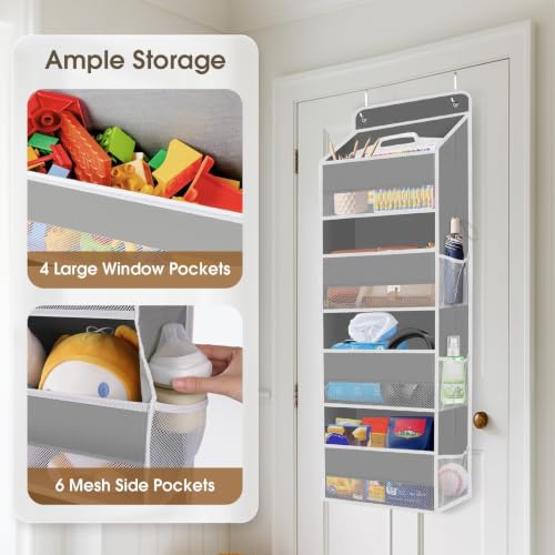 Over The Door Hanging Storage Organizer with 4 Tiers and Clear Mesh Pockets
