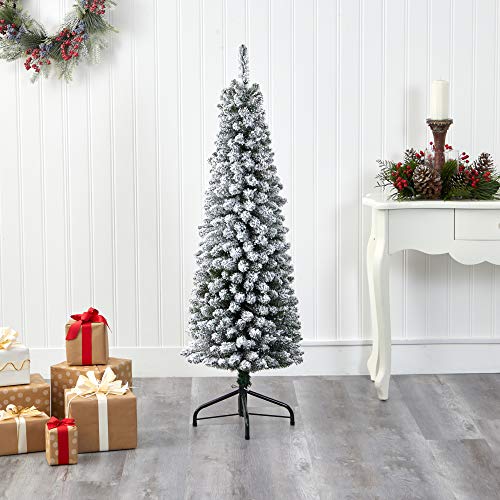 5ft Flocked Artificial Christmas Tree with Bendable Branches - Narrow Decor
