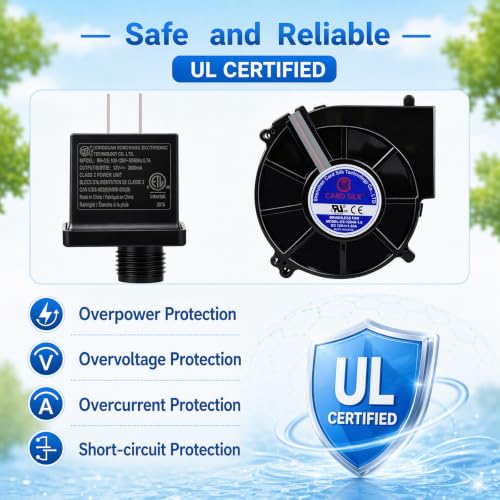 Suonncudst Black 12V 1.5A Inflatable Fan & 2.0A Power Adapter with 9 LED Lights