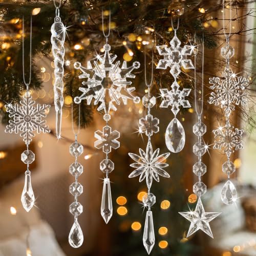 20pcs Acrylic Crystal Christmas Ornaments Snowflake & Icicle Set