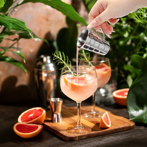 ELFULLY 4-Piece Stainless Steel 2oz Cocktail Jiggers with Handle – Bar & Bartending Tools