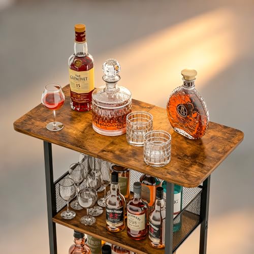 3-Tier Freestanding Wine Rack & Mini Bar Cart with Wood Tabletop
